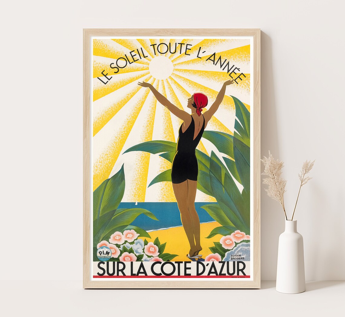 Sur La Cote Dazur France Vintage Travel Poster