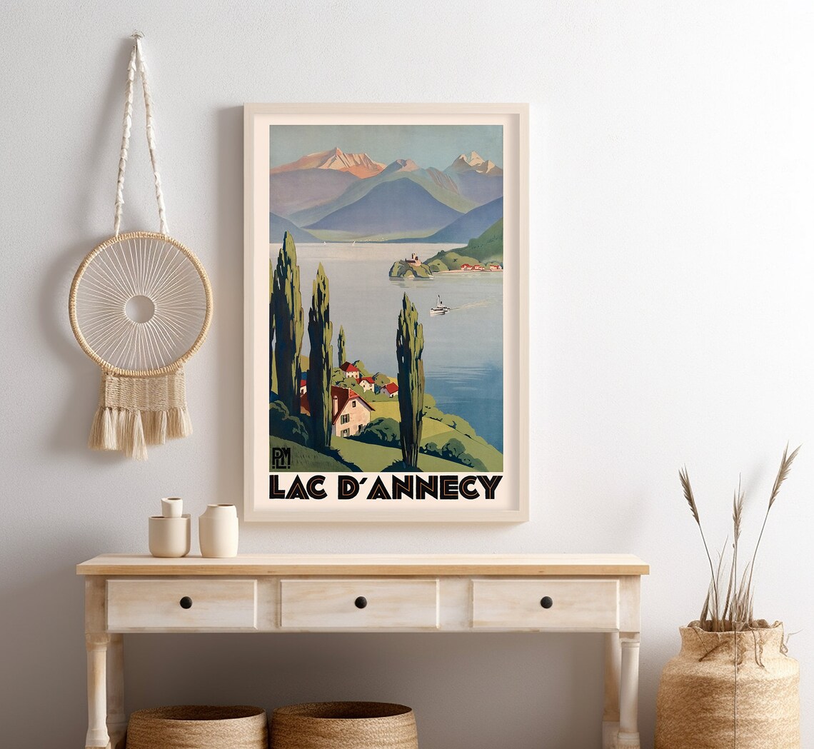Lac D Annecy France Lake Mountains Cypress Shore Vintage Travel Poster - Image 4