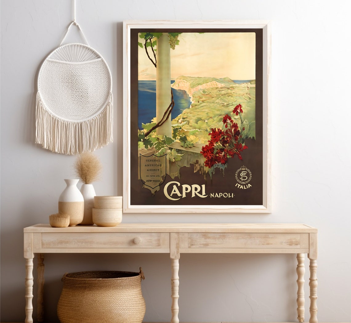 Capri Italy Cliff Coast Terrace Flowers Vintage Island Travel Poster - Image 4