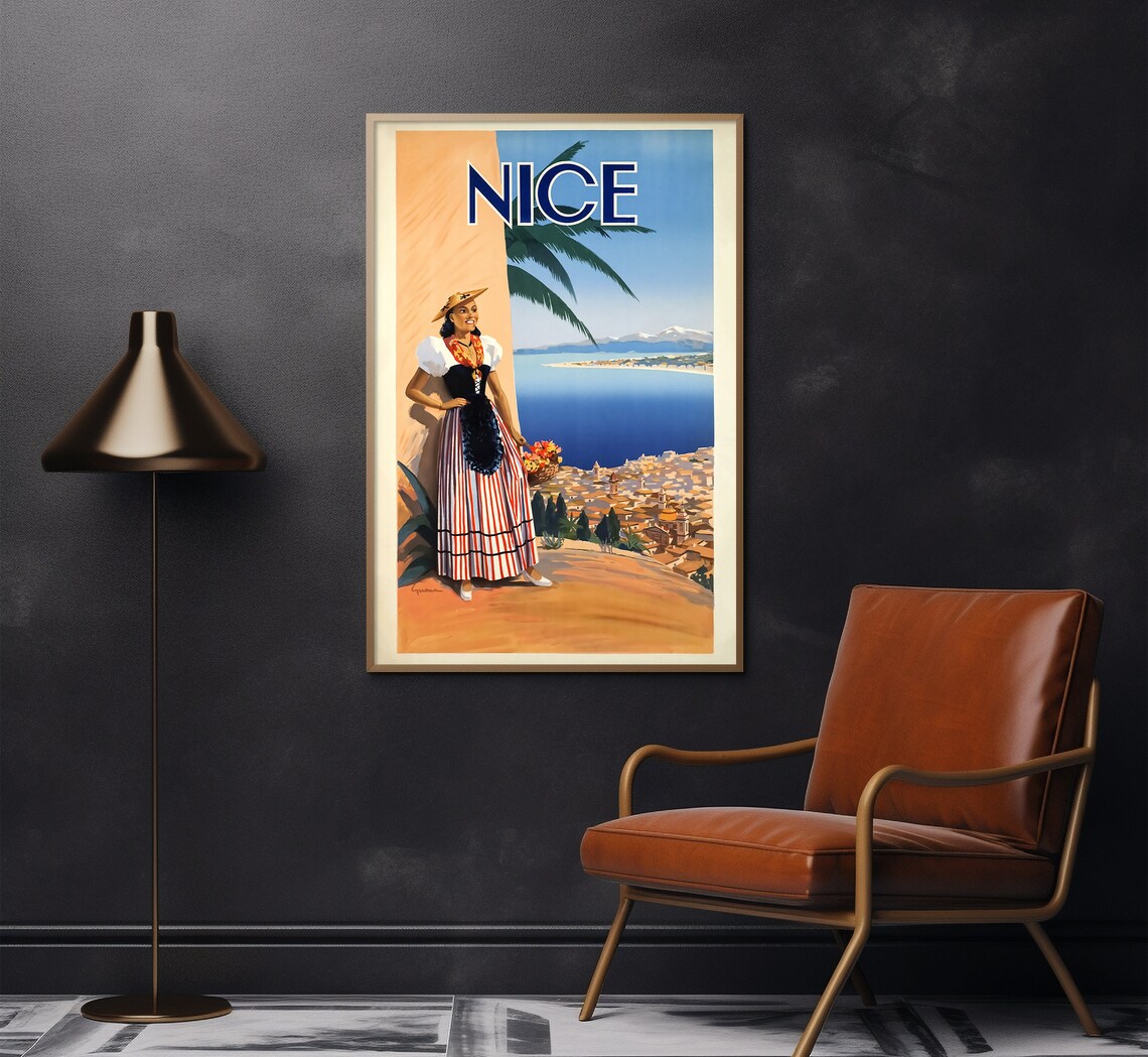 Nice Cote D Azur Vintage Travel Poster, France - Image 2