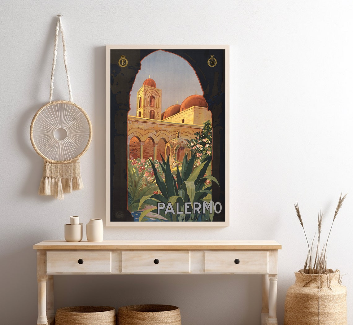 Palermo Sicily Vintage Travel Poster Red Domes Cloister Wall Art Print - Image 4