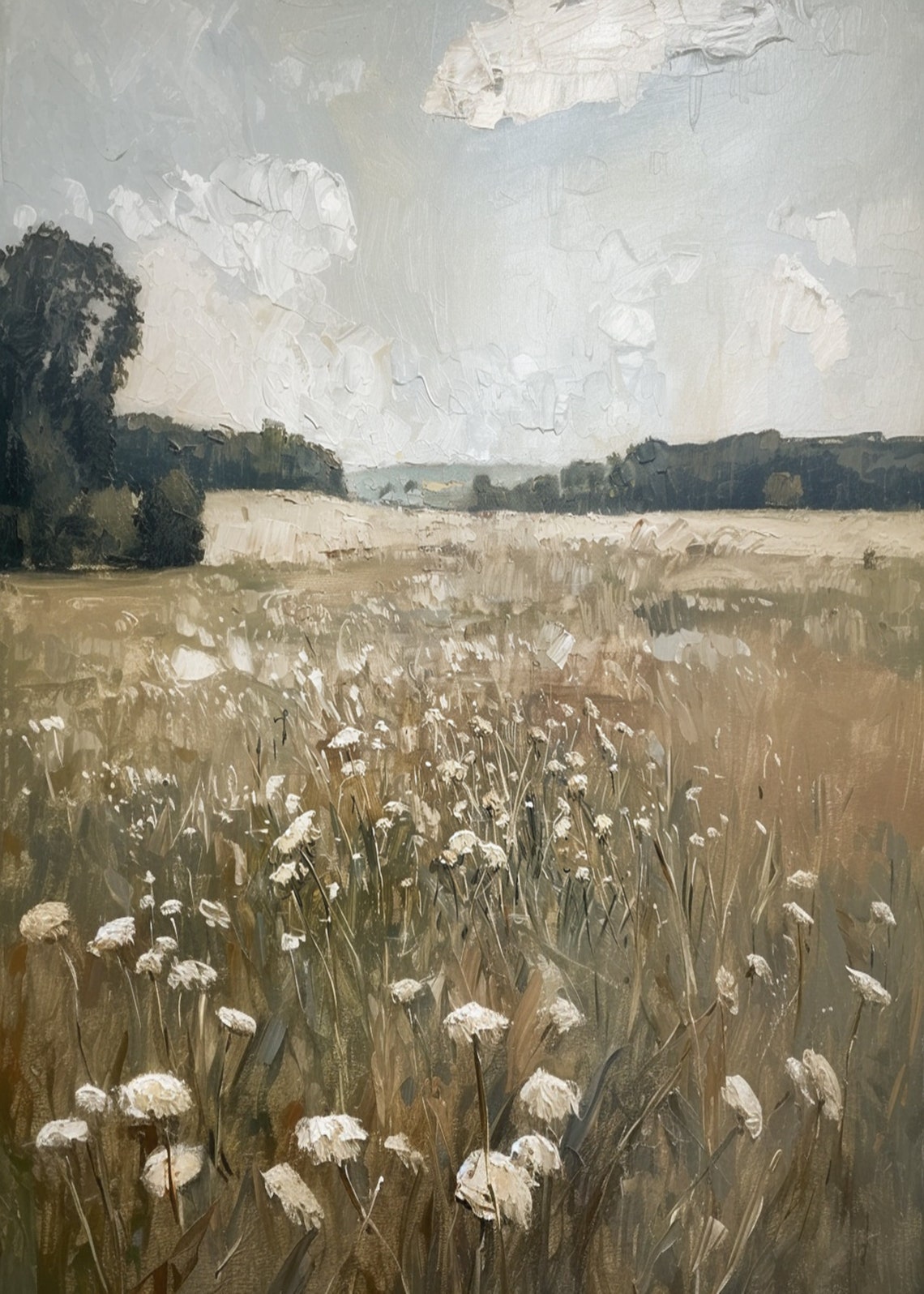 Wildflower Meadow Muted Tones Vintage Cottagecore Landscape Art Poster - Image 3
