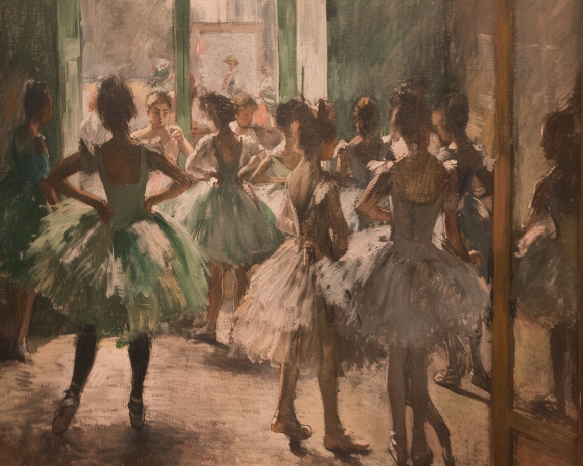 Ballerinas Rehearsing in a Dark Studio Oil Painting Art Poster - Image 2