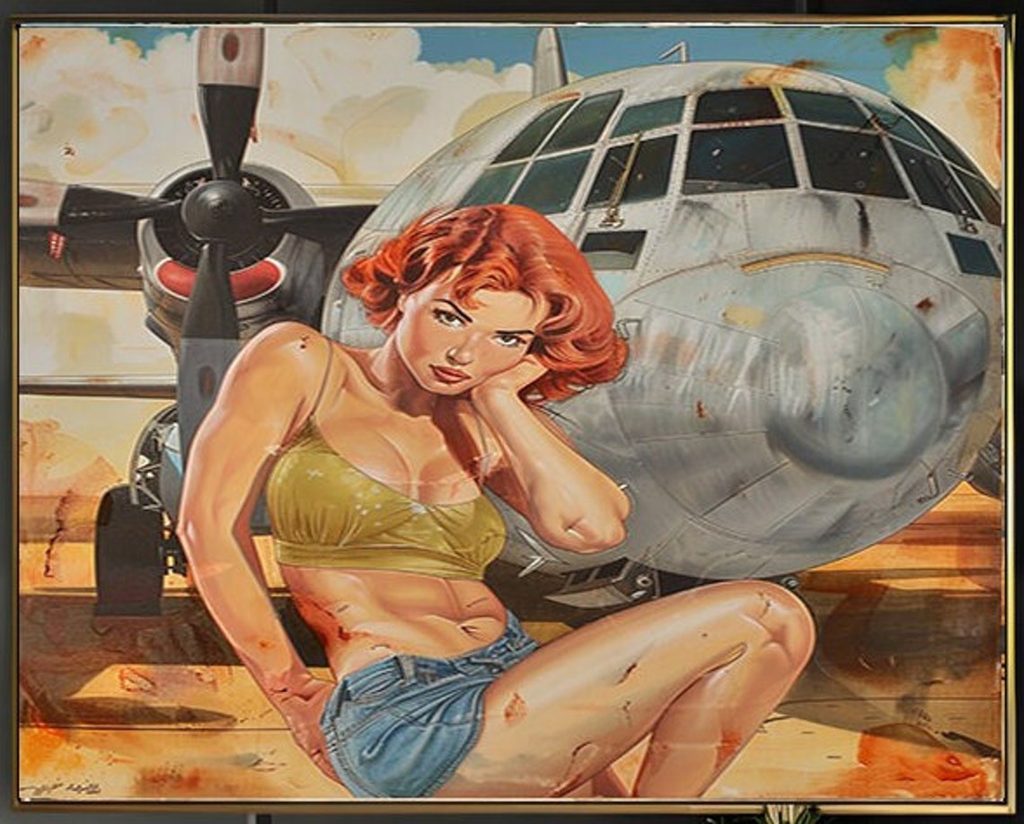 1950s Pinup Girl Vintage Painting Pin Up Girl Art Print Military Pinup Poster Art L Oil Panting L 5 Sizes Available L 006