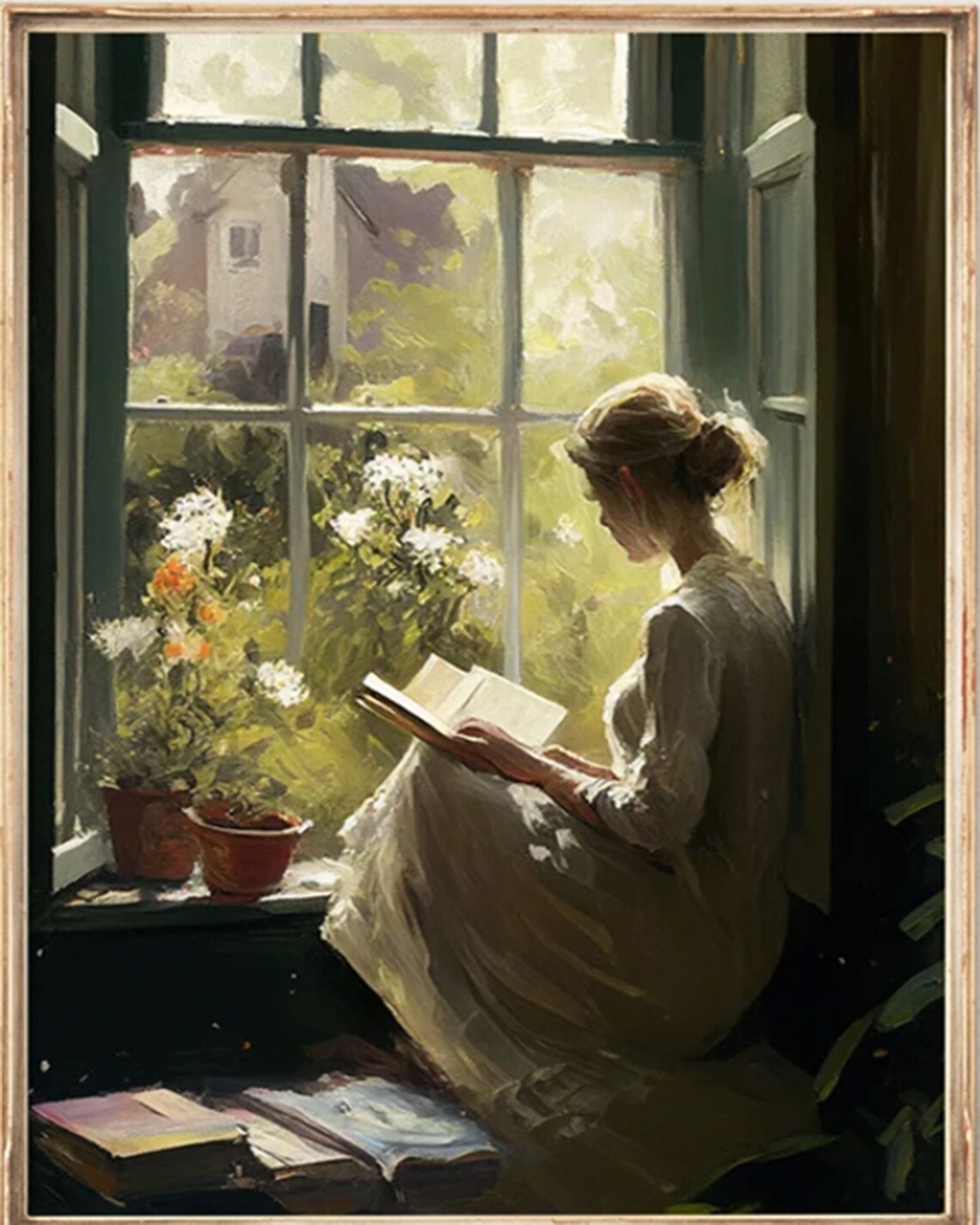 Vintage Woman Reading Portrait, Rustic Wall Art Print - Image 3