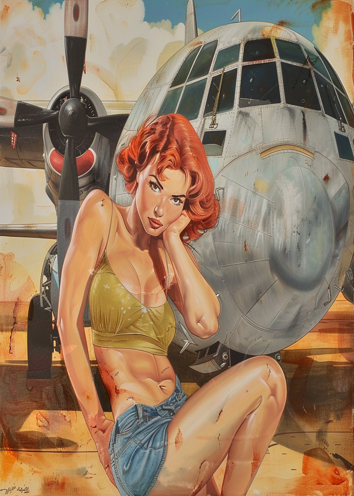 1950s Pinup Girl Vintage Painting Pin Up Girl Art Print Military Pinup Poster Art L Oil Panting L 5 Sizes Available L 006 - Image 3