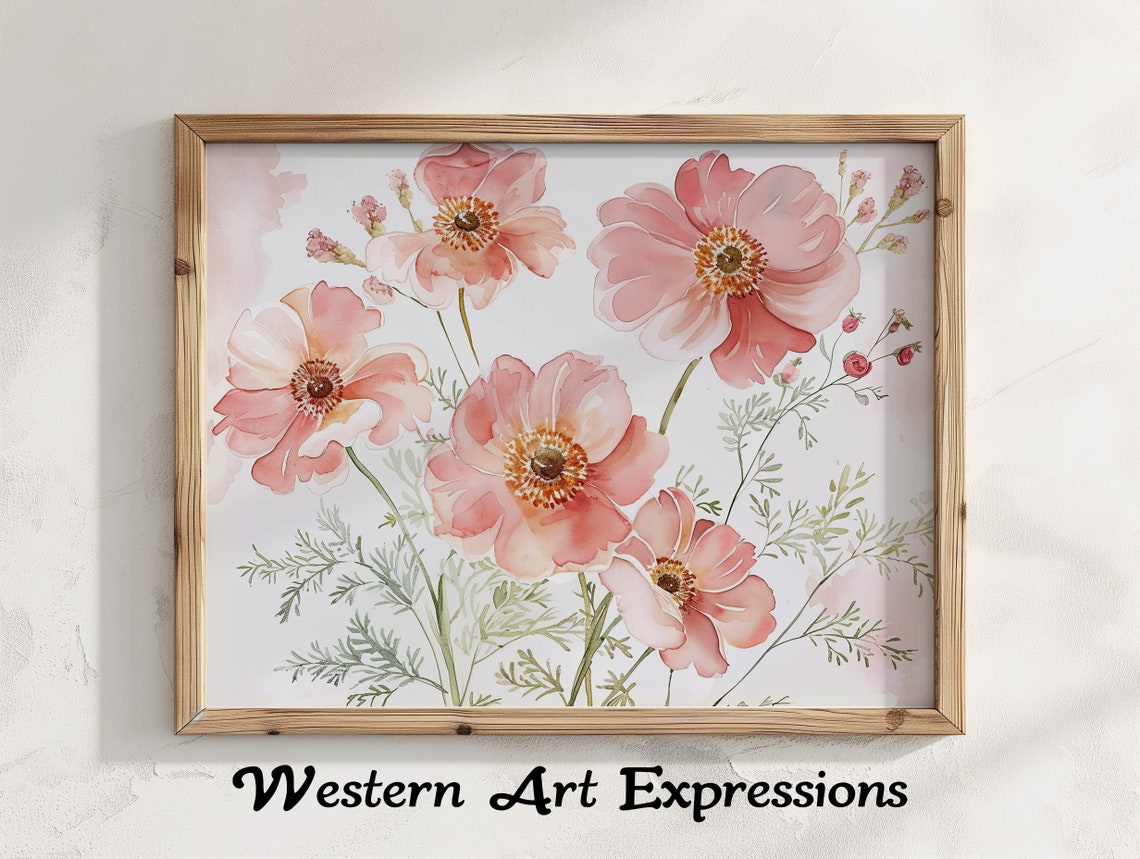 Soft Pink Wildflowers Delicate Watercolor Botanical Art Poster