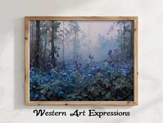 Misty Rain Forest Wildflowers Mystical Canvas Print Woods Wall Art Enchanted Home Decor Nature Inspired
