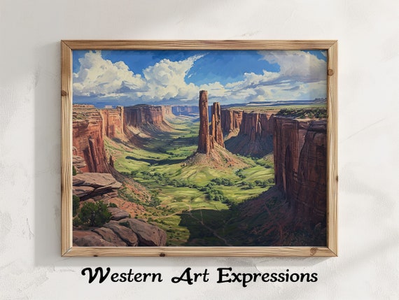 Spider Rock Canyon De Chelly Oil Painting Print Rustic Decor Landscape Wall Art