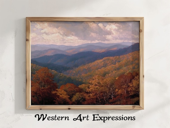 Autumn Mountain Valley Rustic Fall Forest Scenery Vintage Painting Poster