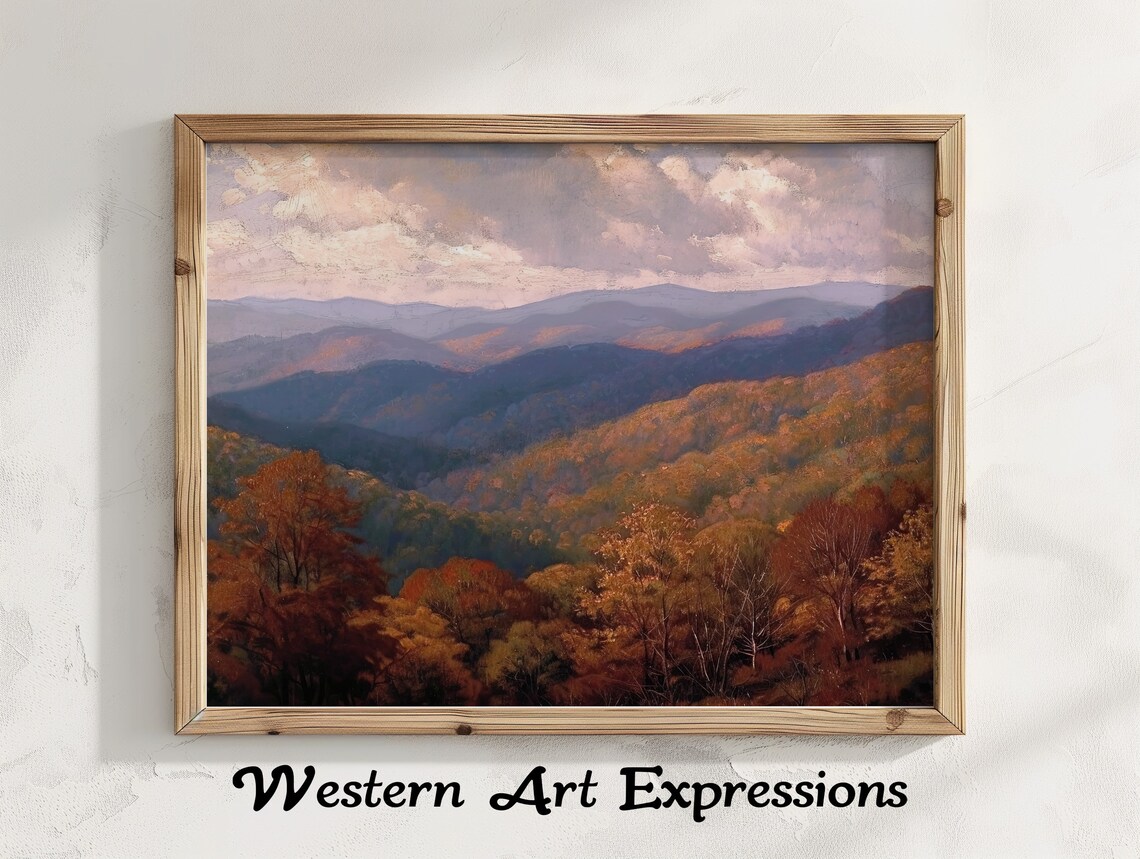 Autumn Mountain Valley Rustic Fall Forest Scenery Vintage Painting Poster