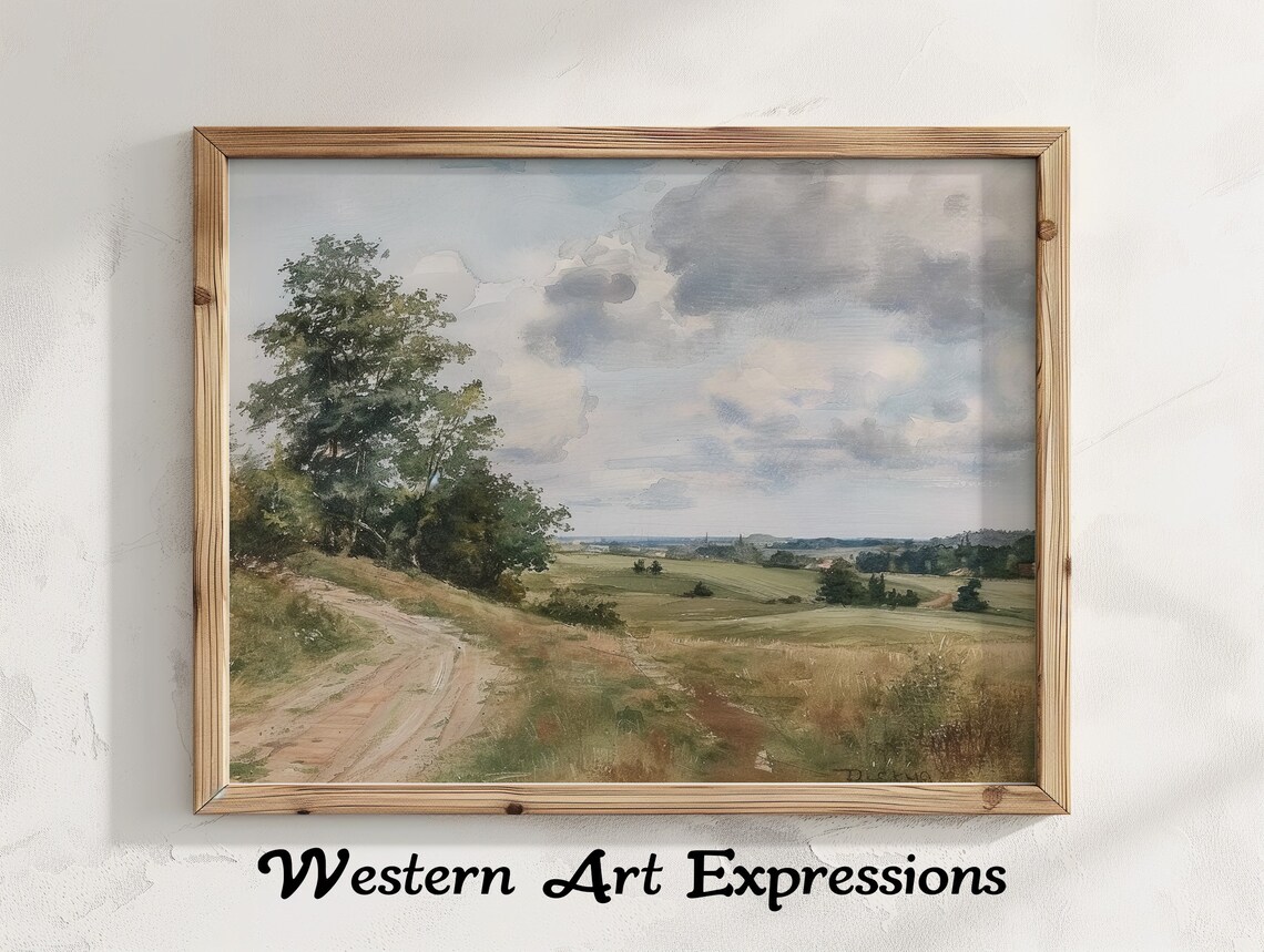 Vintage Country Road Through Pastoral Landscape Painting Poster