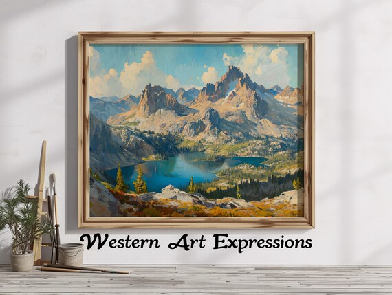 Sawtooth Mountains Idaho Alpine Lake Reflection Oil Painting Poster