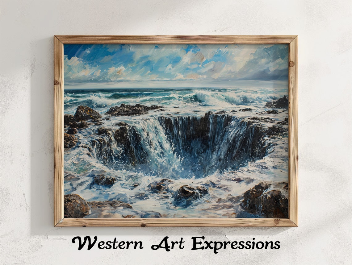 Thors Well Oregon Coast Rushing Ocean Waves Oil Painting Poster