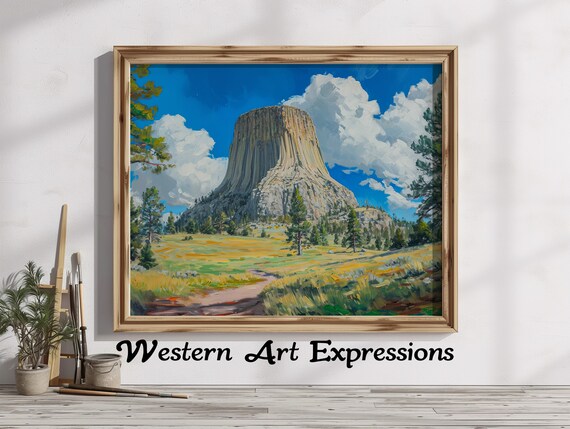 Devils Tower Wyoming Oil Painting Western Landscape Art Poster