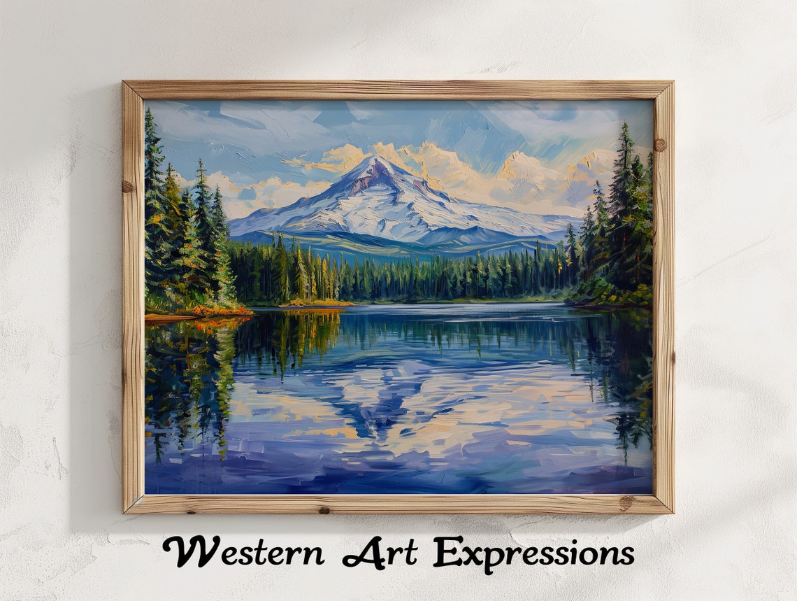 Snowcapped Mountain Reflection on a Mirror Lake Forest Scene Poster