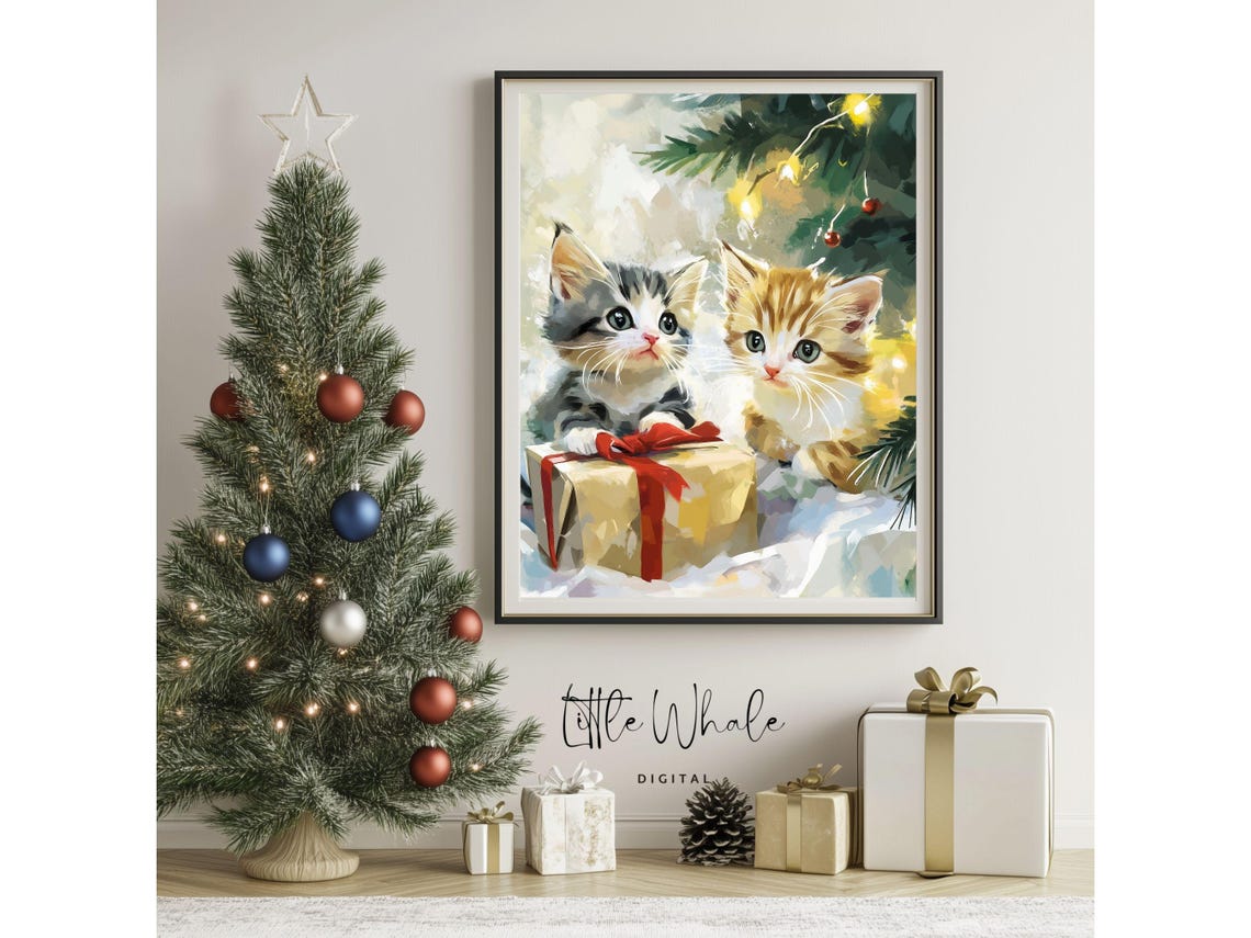 Cute Kitten Watercolor Wall Art Festive Home Decor Christmas Print Holiday Decor Cat Lover Gift - Image 4