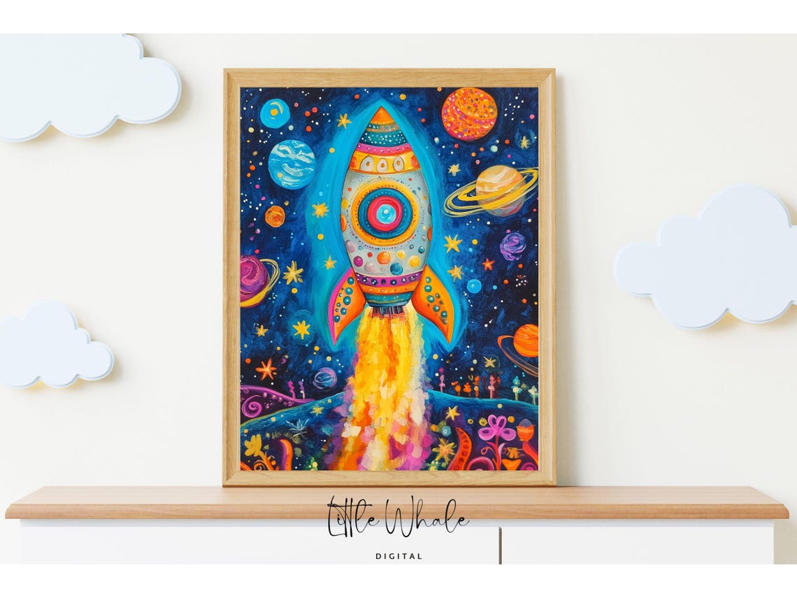 Colorful Rocket Ship Launching Through A Cosmic Starry Space Poster - Image 3