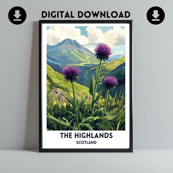 Scottish Highlands Thistle Travel Poster Art Print National Trail Nature Wall