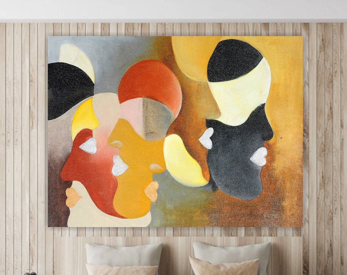 Abstract Face Oil Painting, Contemporary Gold Art Print