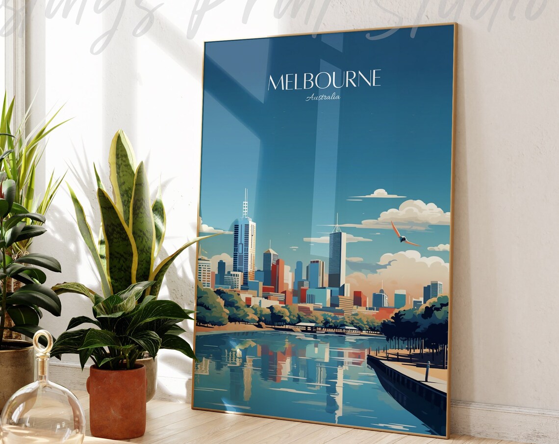 Melbourne Australia Travel Poster Modern Vintage City Print