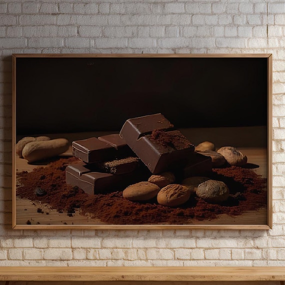 Dark Chocolate Bar Cocoa Photography Rich Dessert Brown Still Life Art Print