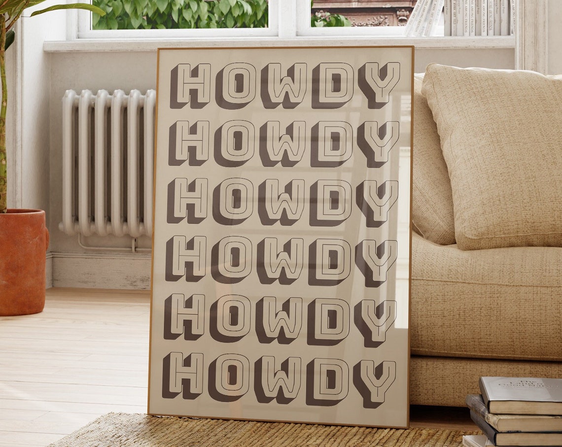 Retro Howdy Typography Repeat Brown Cream Western Decor Poster - Image 3