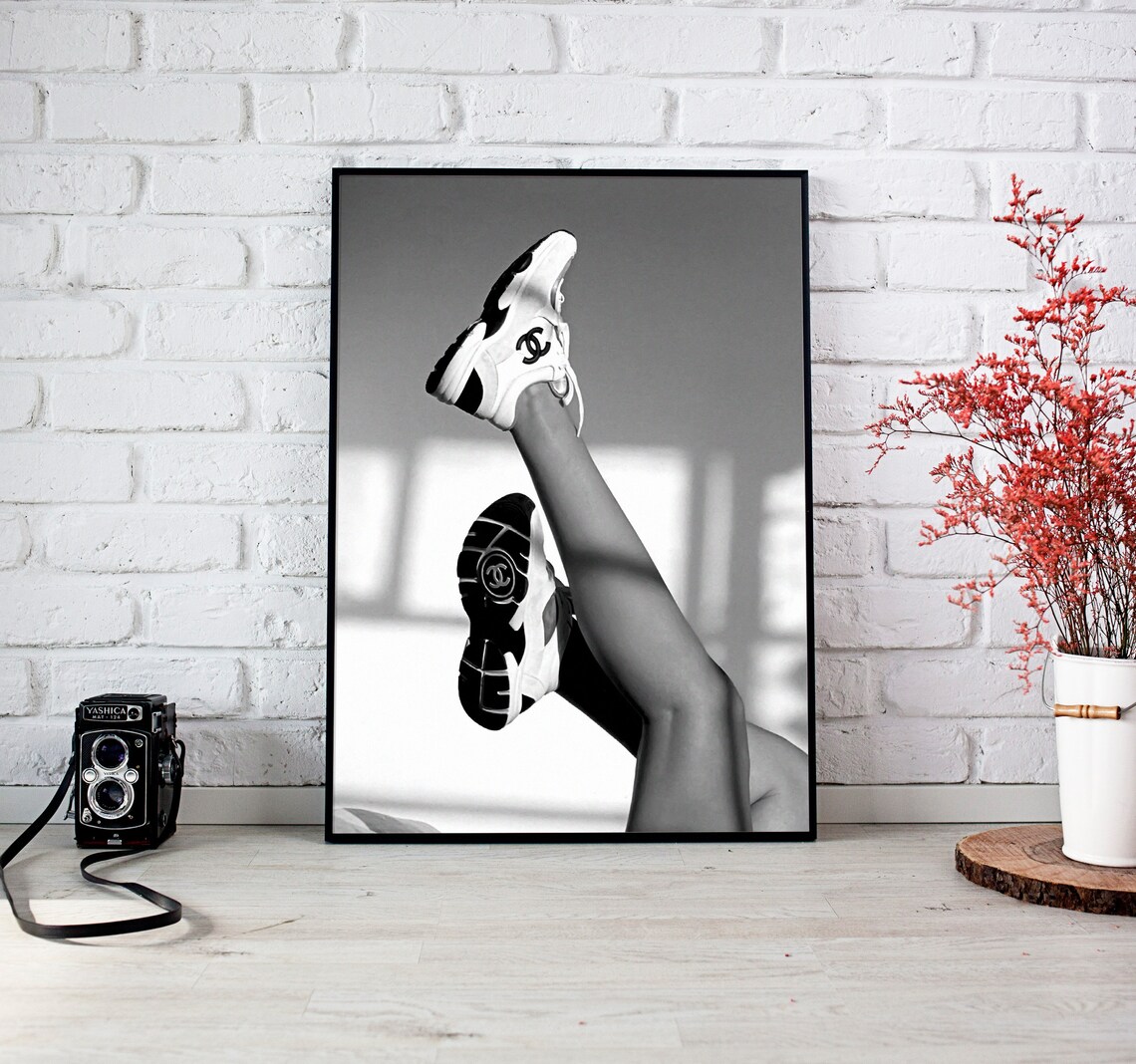 Legs Up in Chanel Sneakers Black and White Fashion Photo Poster - Image 3
