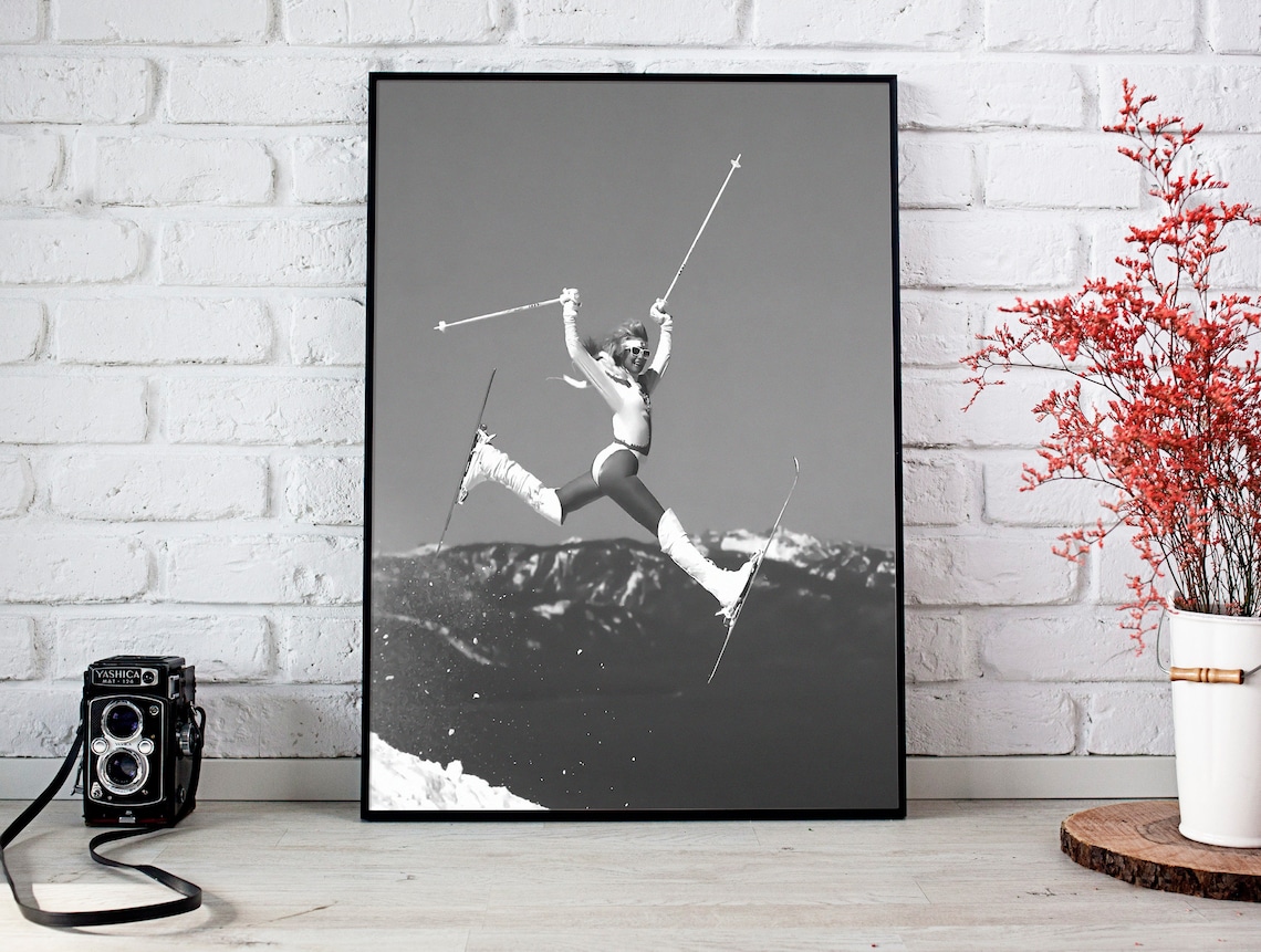 Vintage Woman Ski Jumper Poster, Ski Lodge Decor - Image 2
