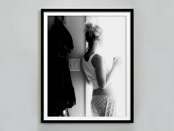 Woman Drinking Coffee In Window Print Black And White Girls Bedroom Wall Art Coffee Shop Decor Girly Aesthetic Poster