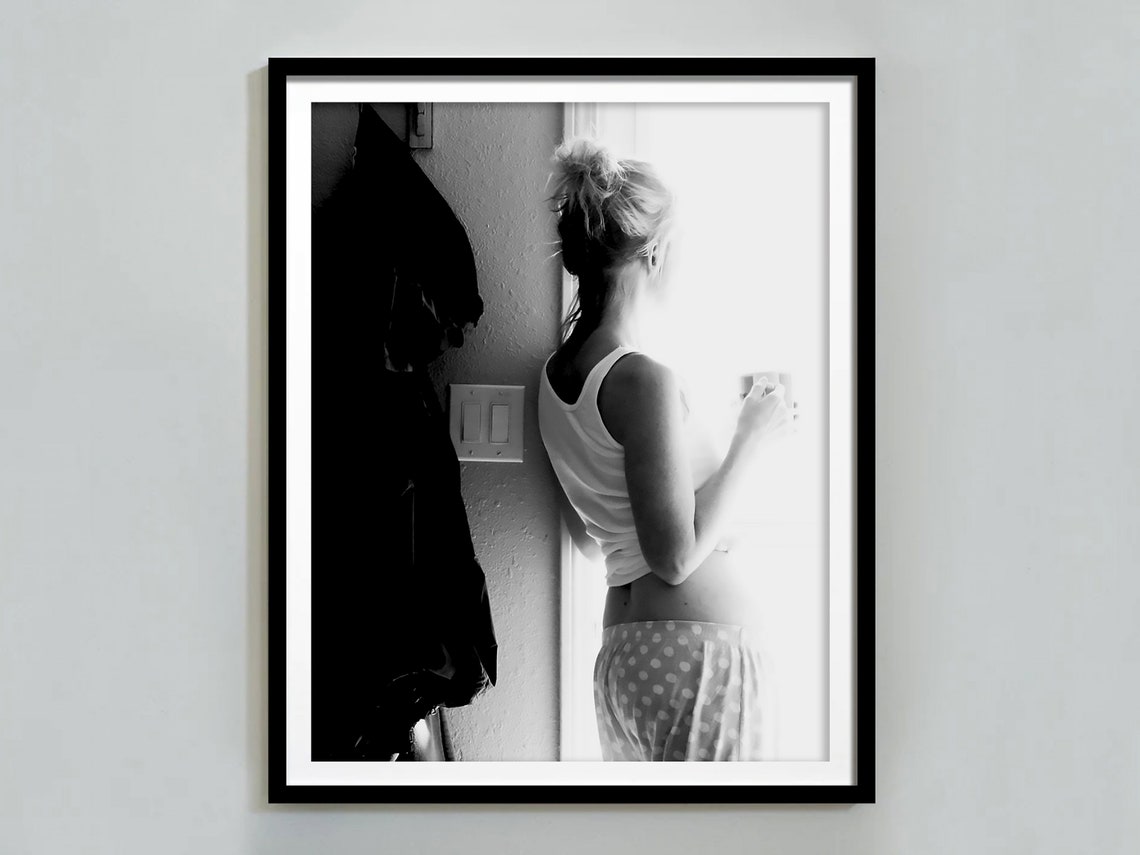 Woman Drinking Coffee At Bright Window Morning Black White Poster