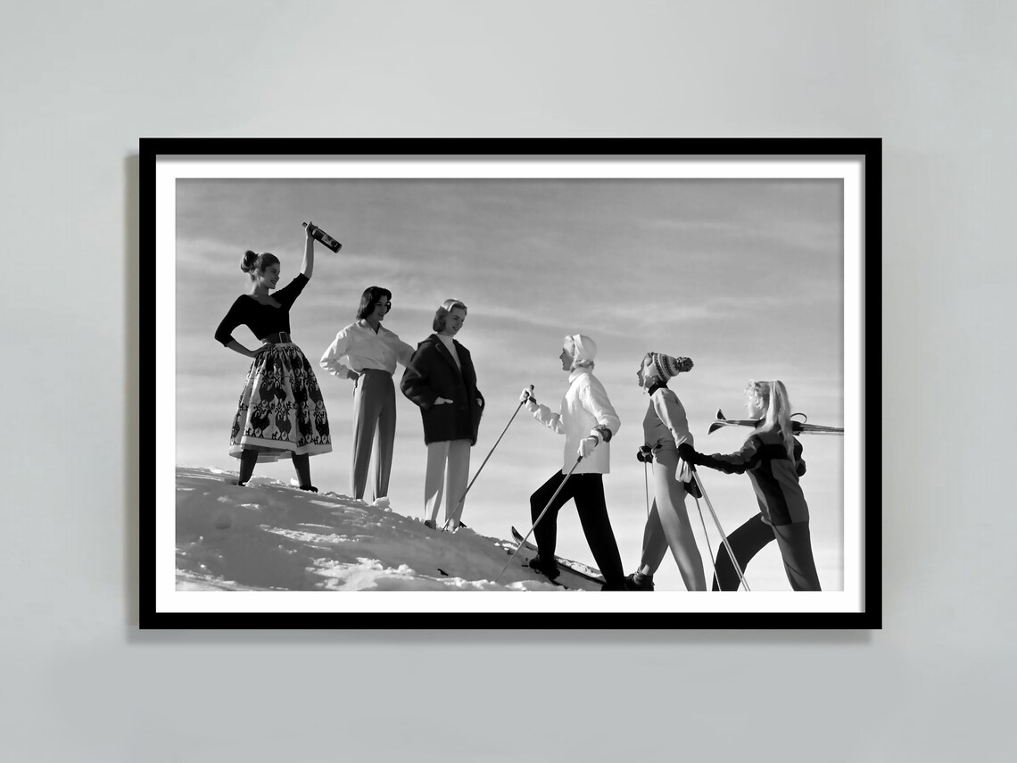 Vintage Woman Apres Skiing Poster, Wine Print