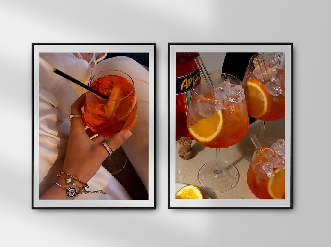 Aperol Spritz Cocktail in Hand Close Up Bar Cart Photo Poster - Image 4