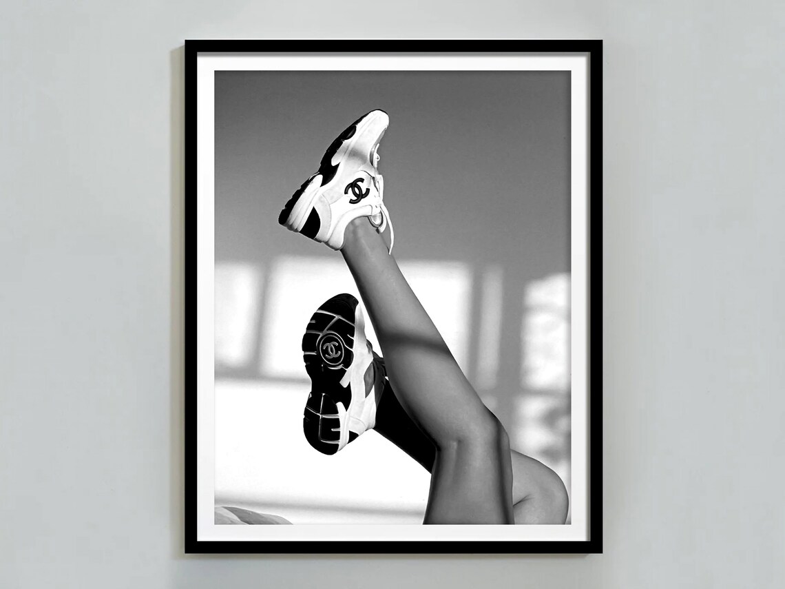 Legs Up in Chanel Sneakers Black and White Fashion Photo Poster
