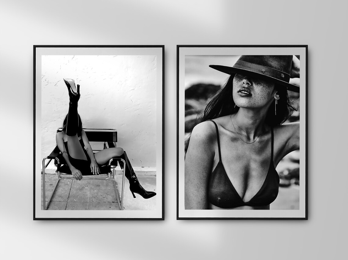 Coastal Cowgirl Hat Freckles Close Up Black And White Beach Poster - Image 2