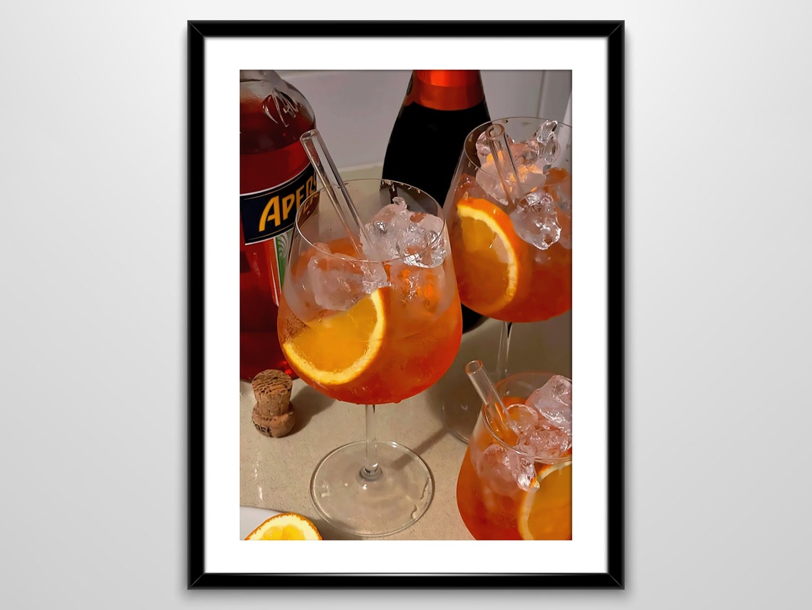 Aperol Spritz Cocktails Orange Ice Bar Cart Color Photo Poster - Image 2