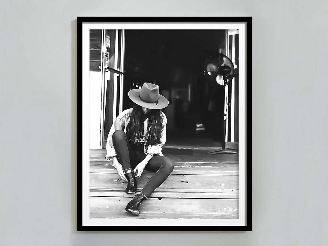 Cowgirl Boots Print Wild West Photo Black And White Fashion Wall Art Retro Western Print Teen Girl Dorm Room Decor