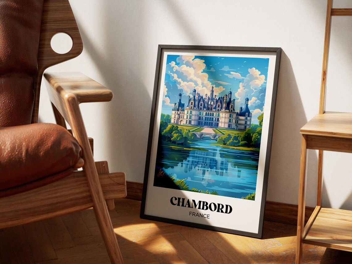 Chambord France Chateau Reflection Loire Valley Travel Poster - Image 4
