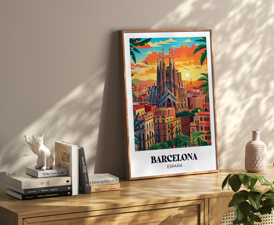 Barcelona Espana Sagrada Familia Sunset Skyline Travel Poster - Image 3