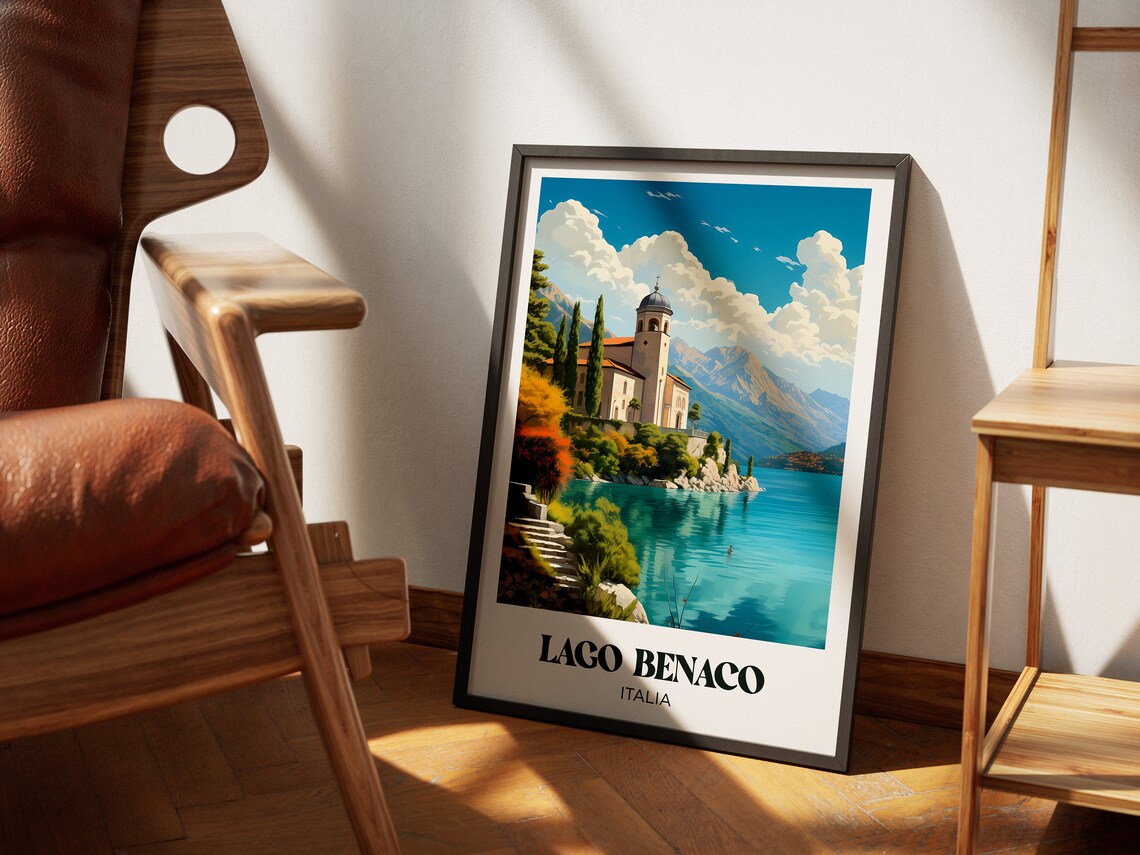 Lago Benaco Italia Lakeside Church Mountains Lake Garda Poster - Image 4
