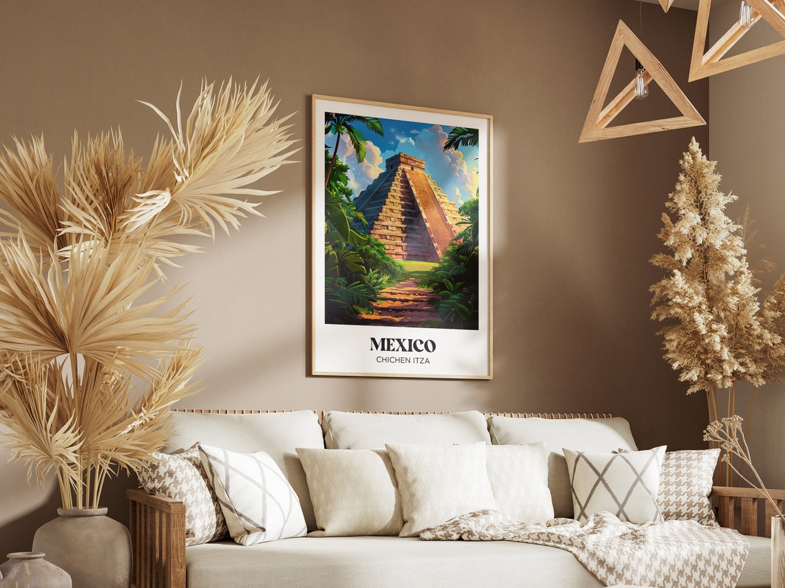 Chichen Itza Travel Poster Mexico Wall Art Print Chichen Itza Painting Illustration Mexico Watercolor Home Decor - Image 2