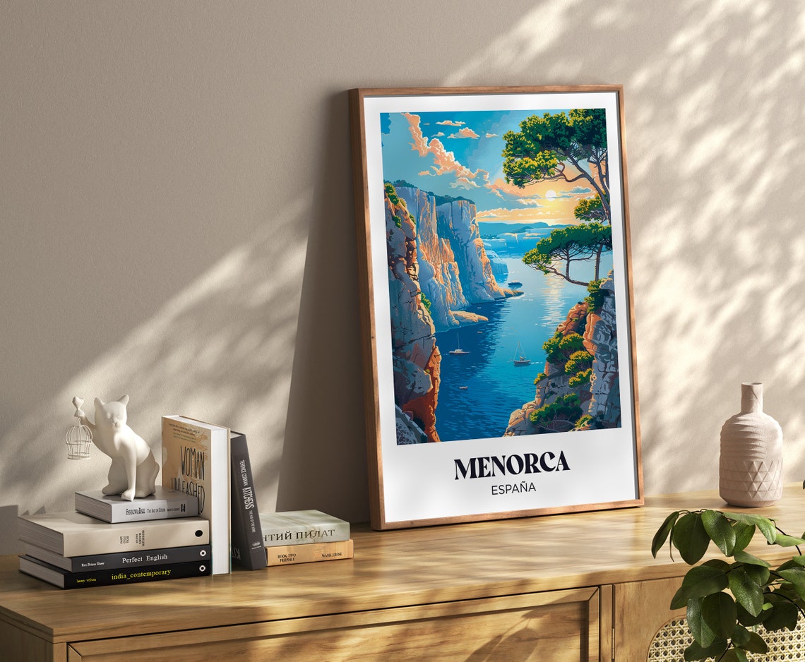 Menorca Espana Balearic Coastal Cliffs Sailboat Cove Travel Poster - Image 4