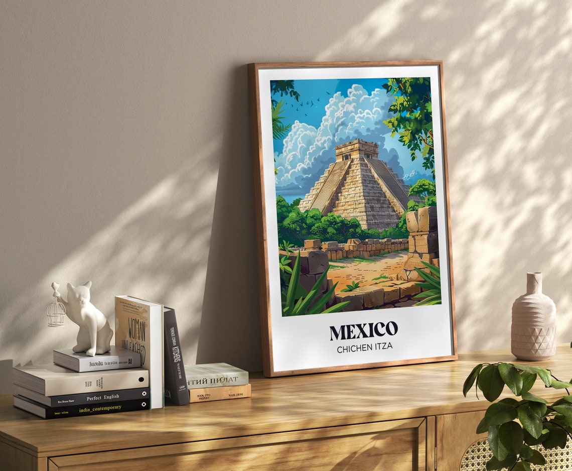 Chichen Itza Travel Poster Mexico Wall Art Print Chichen Itza Painting Illustration Mexico Watercolor Home Decor - Image 4