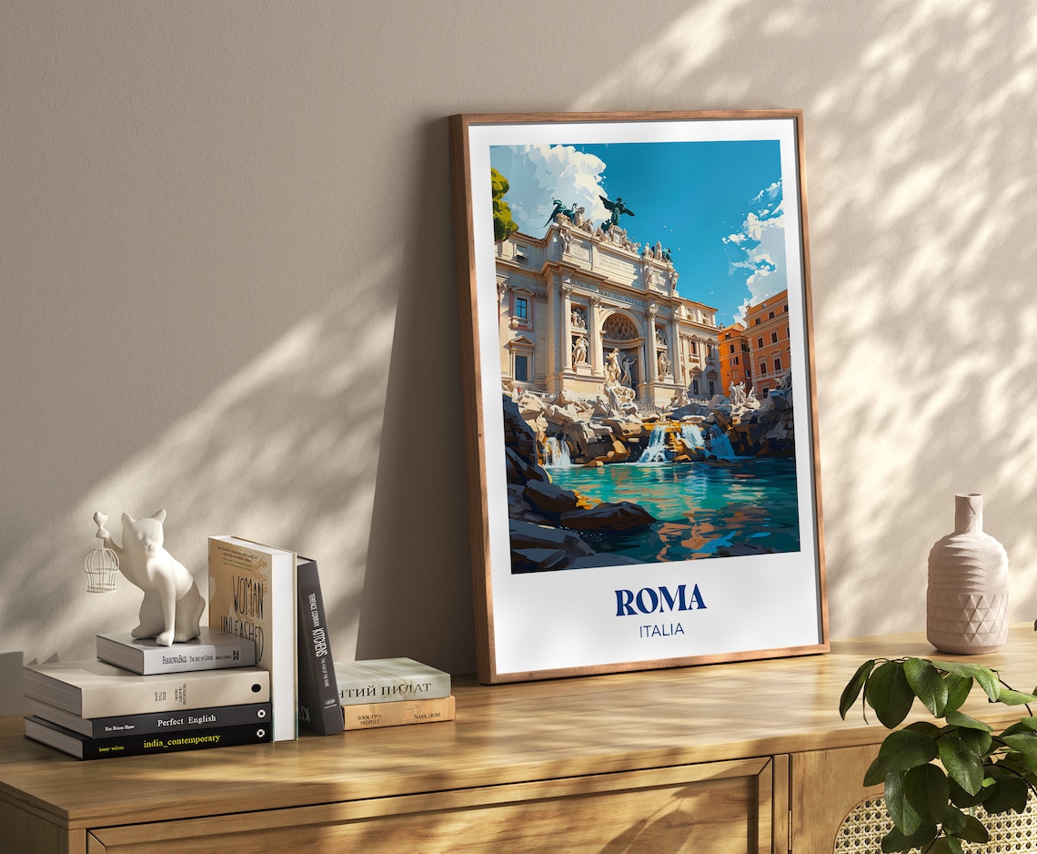 Rome Travel Poster, Trevi Fountain Watercolor Art Print - Image 4