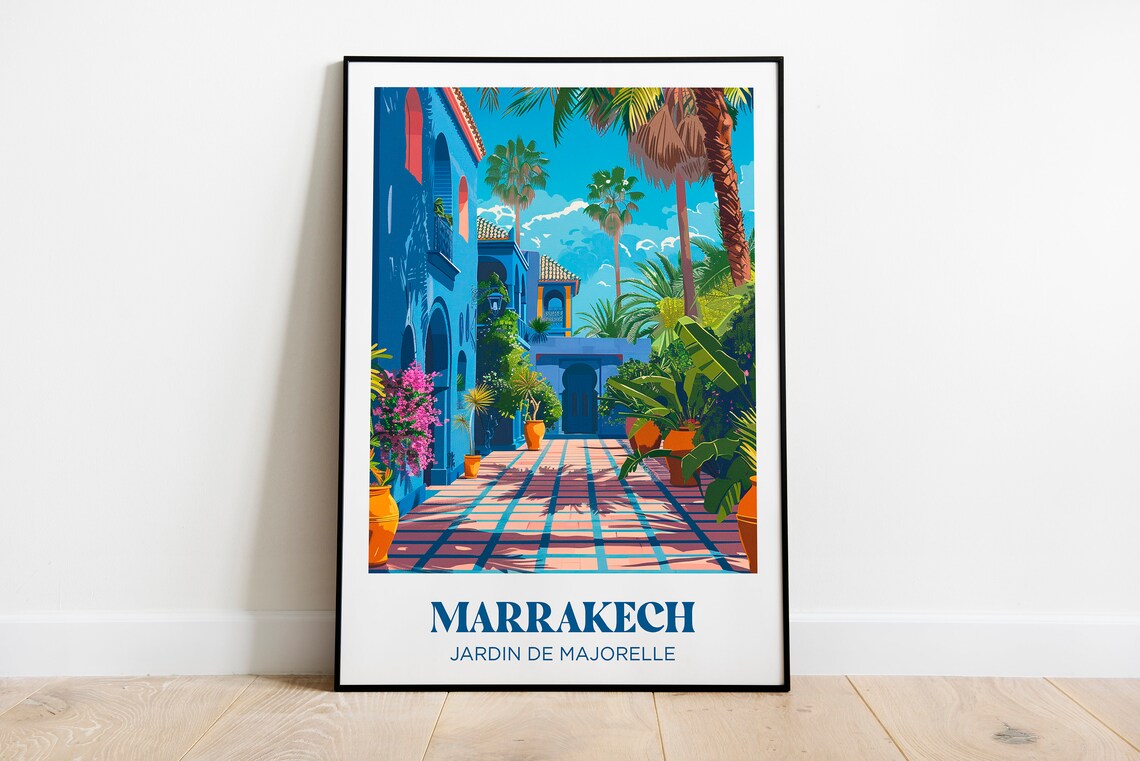 Majorelle Garden Travel Poster, Marrakesh Art Print