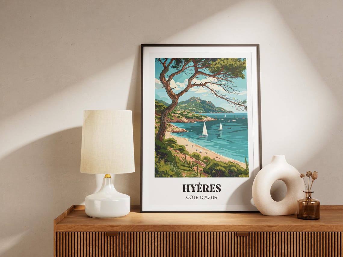 Cote Dazur Travel Poster French Riviera Print Hyres Travel Poster French Riviera Beach Illustration Cte Dazur Gift Saint Tropez - Image 4
