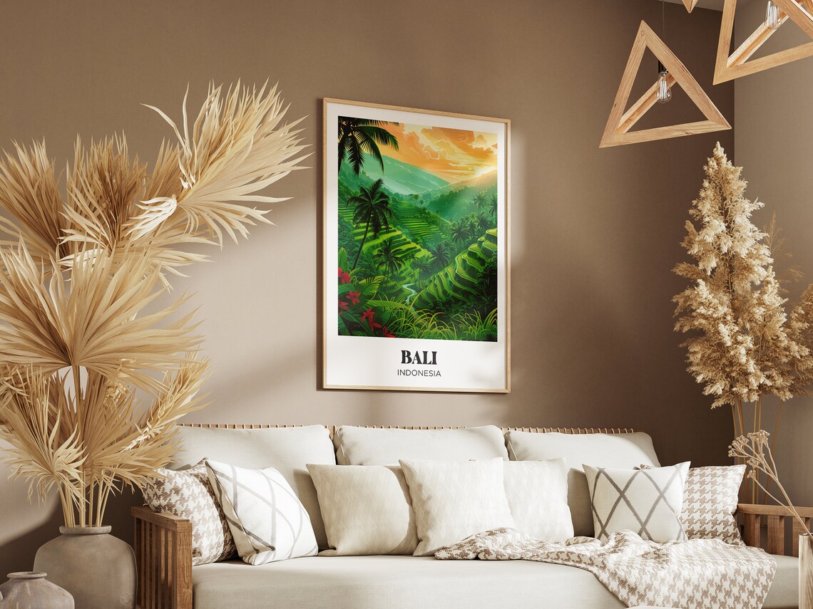 Bali Watercolor Travel Poster, Palm Trees and Flowers - Image 2
