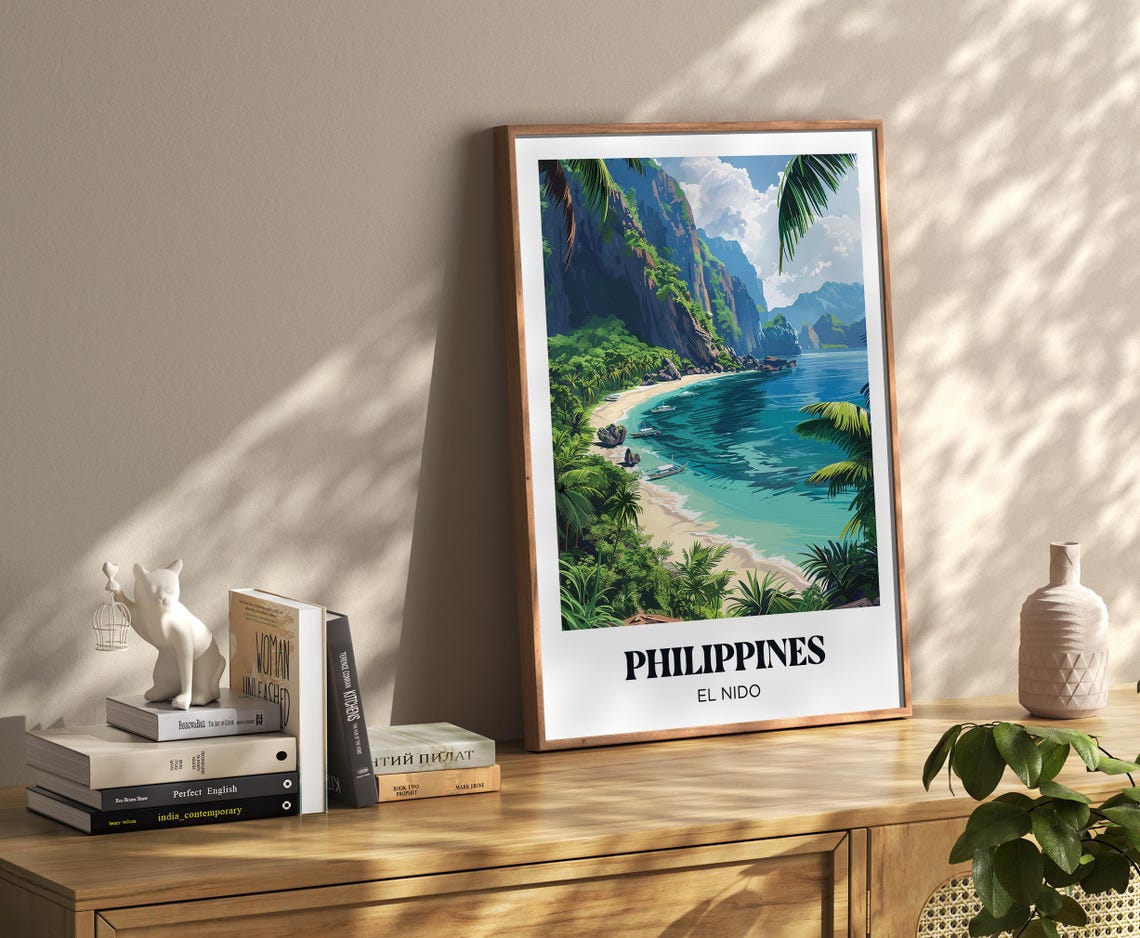 El Nido Philippines Limestone Cliffs Cove Boats Travel Poster - Image 3