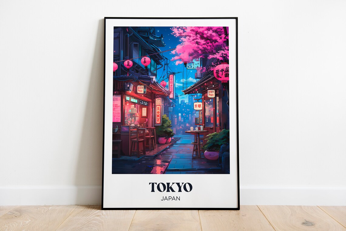Tokyo Watercolor Travel Poster, Japan Street Painting
