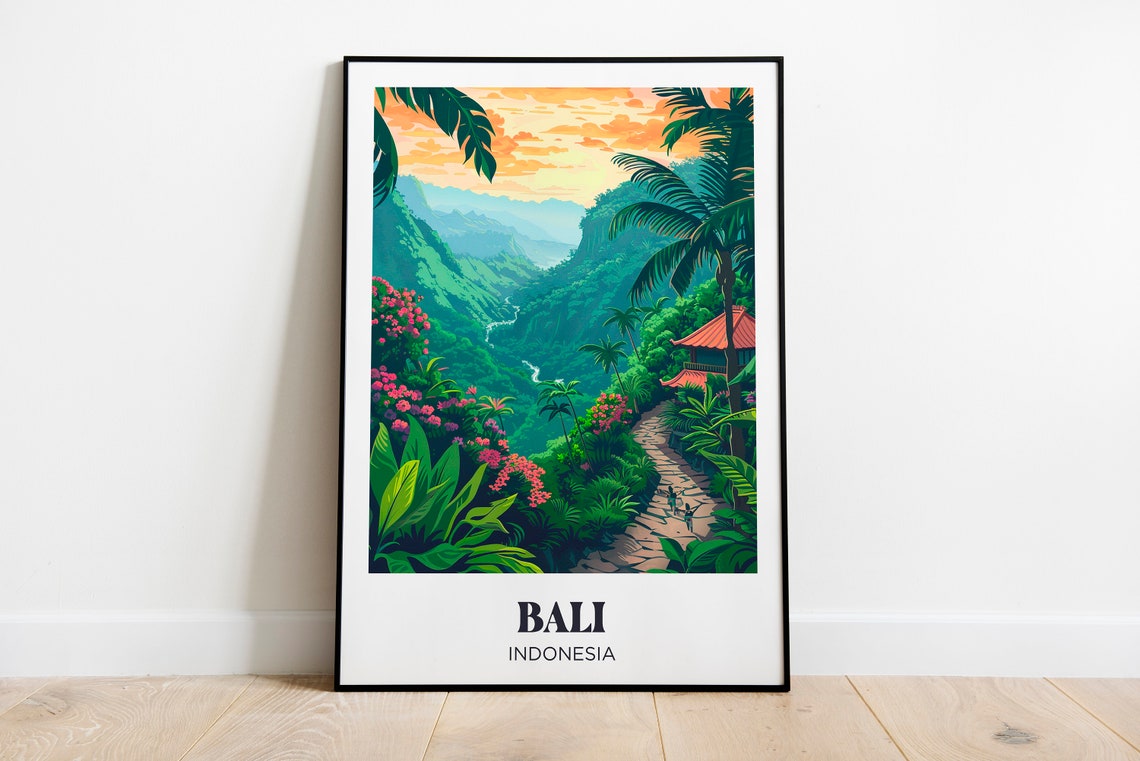 Bali Indonesia Lush Jungle Valley Blossom Path Travel Poster